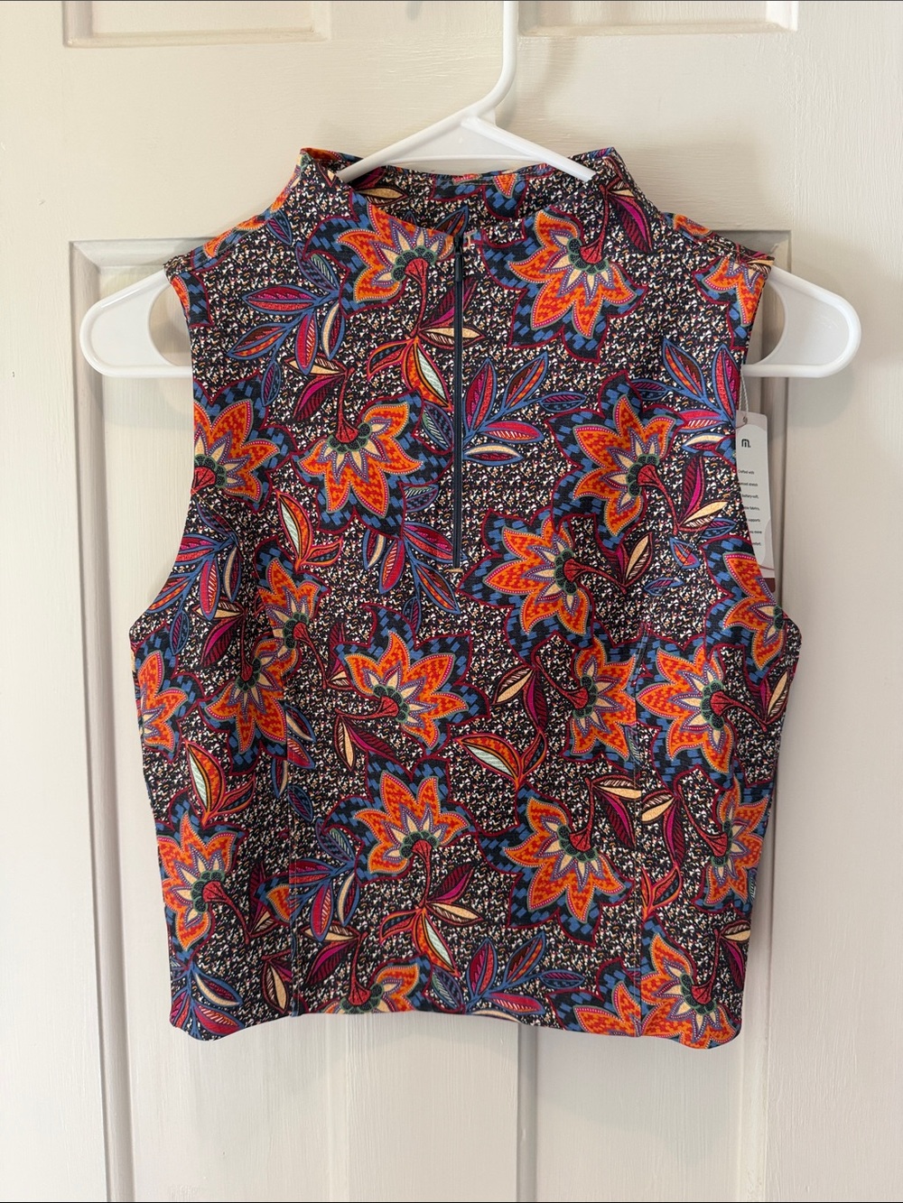 NWT Travis Mathew Floral Zip-Back Crop Top - Orange, Blue, Pink